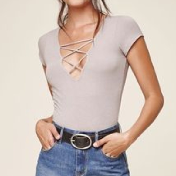 Me to We Tops - PACSUN ME TO WE RIBBED LACE-UP SHORT SLEEVE